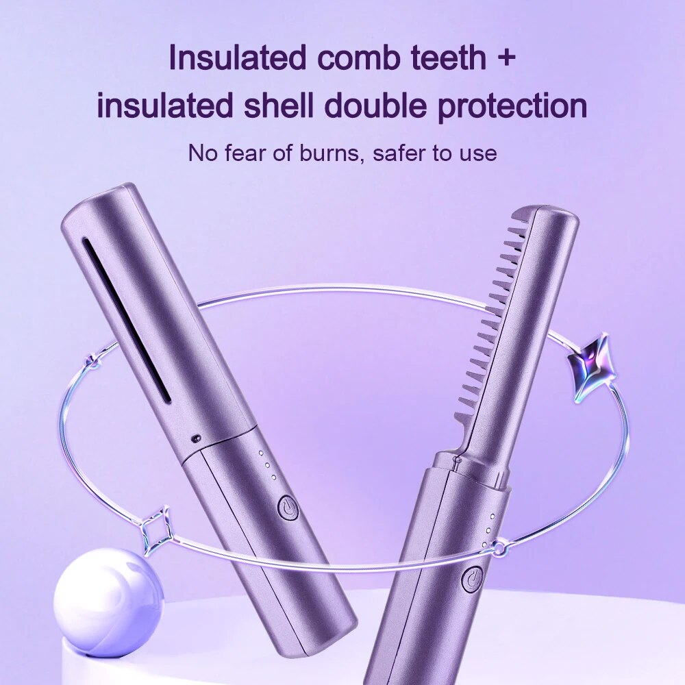 Hair Straightener Wireless Hot Comb Iron Multi-speed Electric Straightening Comb