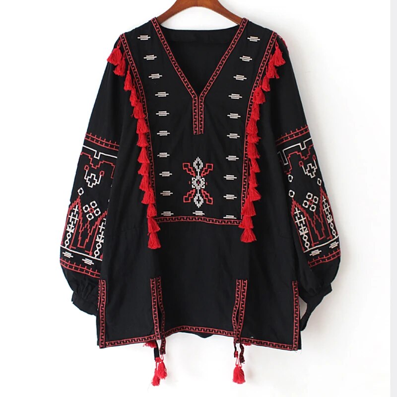 Boho Floral Embroidered Blouse