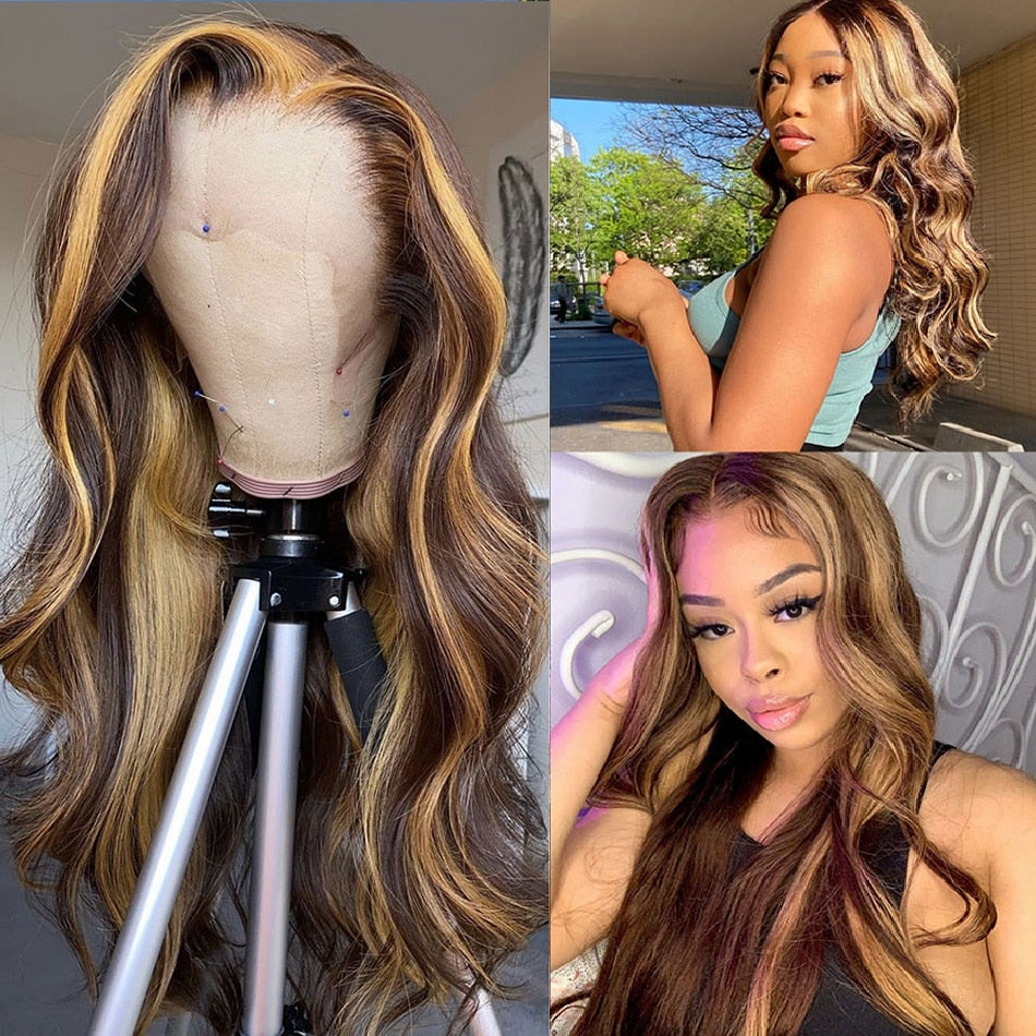 Honey Blonde Human Hair Ombre Lace Front Wig Brazilian
