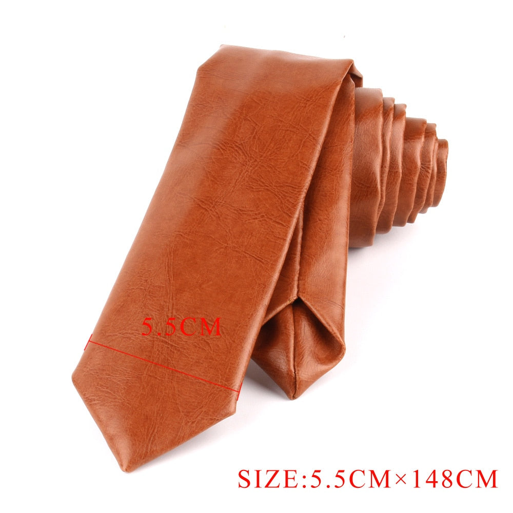 New PU Leather Ties For Men Casual PU Neckties Fashion Solid Mens Necktie For Wedding Business Suit Tie