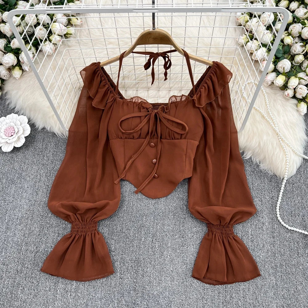 Women's  Flared Sleeve Irregular Long Sleeve Top Blouse