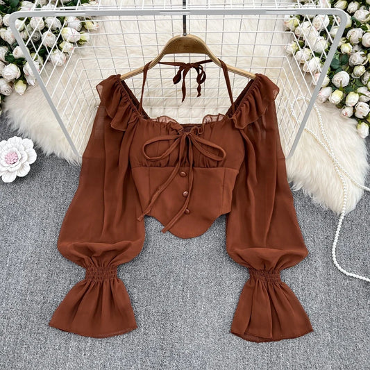 Women's  Flared Sleeve Irregular Long Sleeve Top Blouse