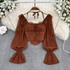 Women's  Flared Sleeve Irregular Long Sleeve Top Blouse