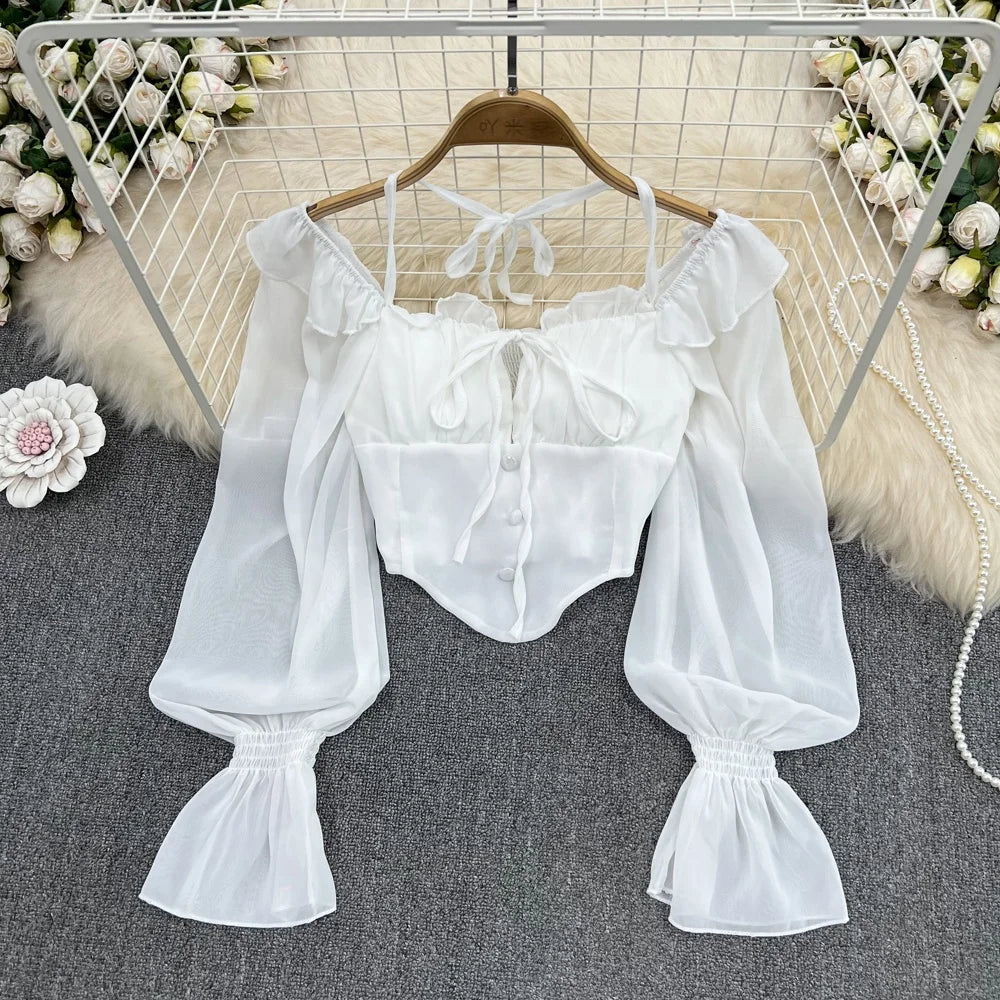 Women's  Flared Sleeve Irregular Long Sleeve Top Blouse