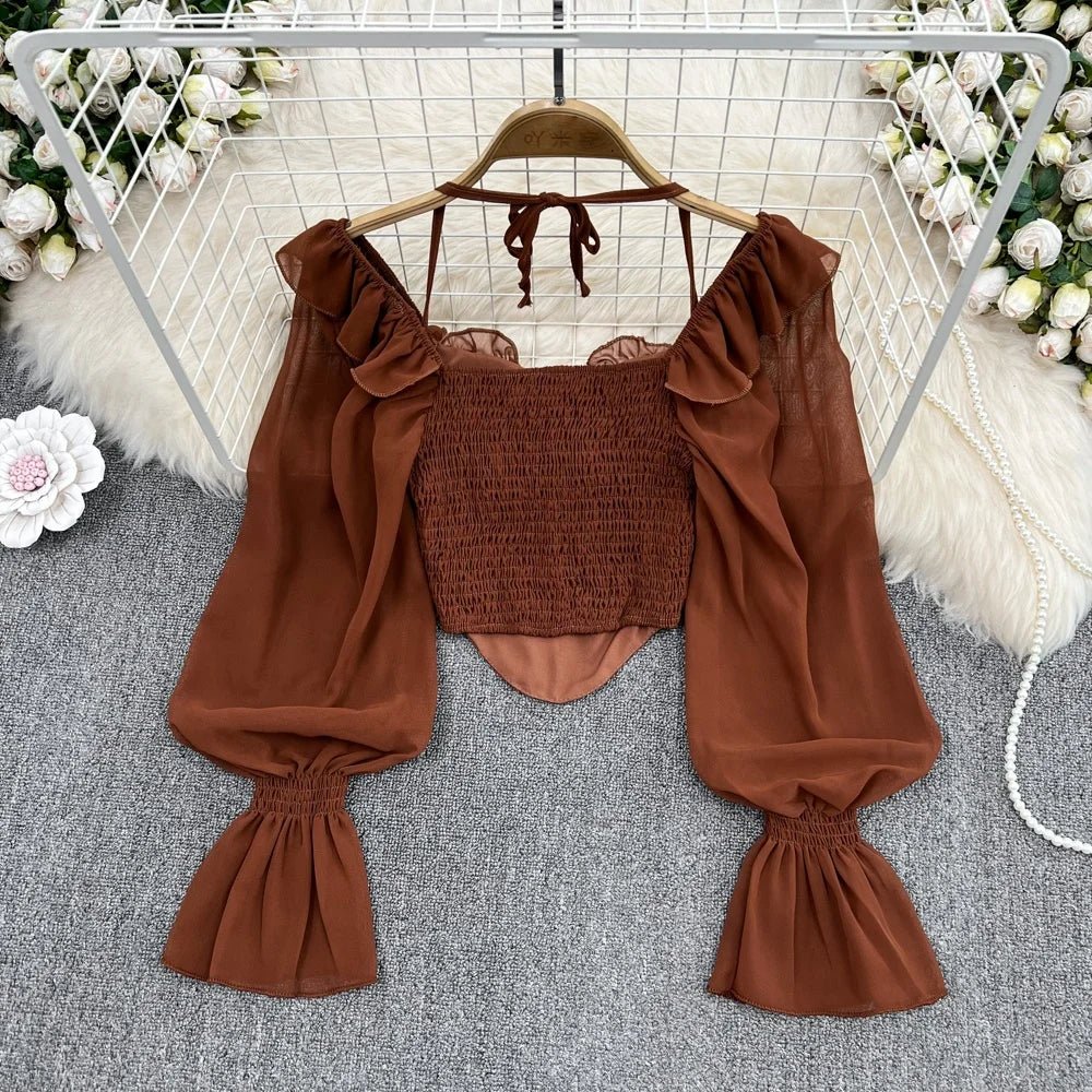 Women's  Flared Sleeve Irregular Long Sleeve Top Blouse