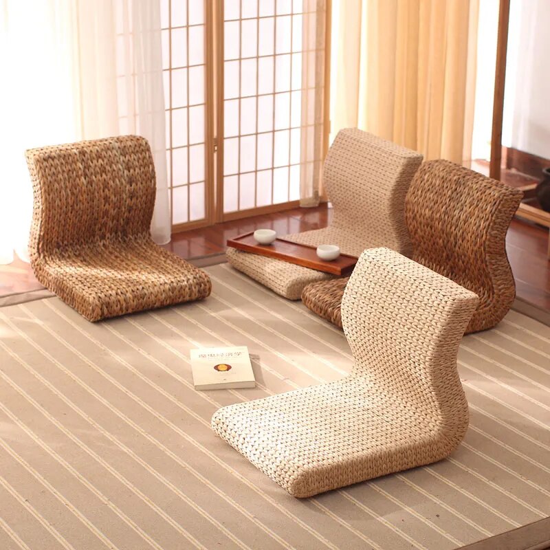 Natural Handmade Rattan S-shaped Japanese Floor Chair