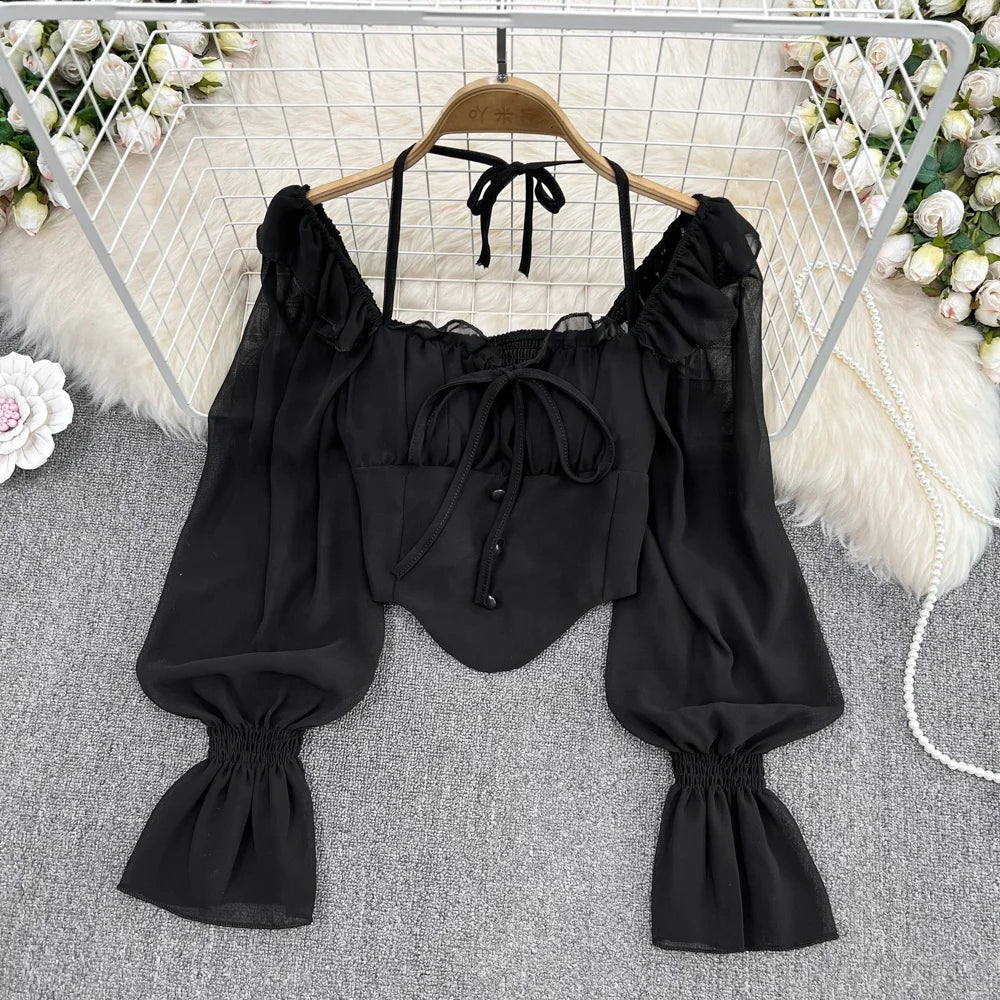 Women's  Flared Sleeve Irregular Long Sleeve Top Blouse