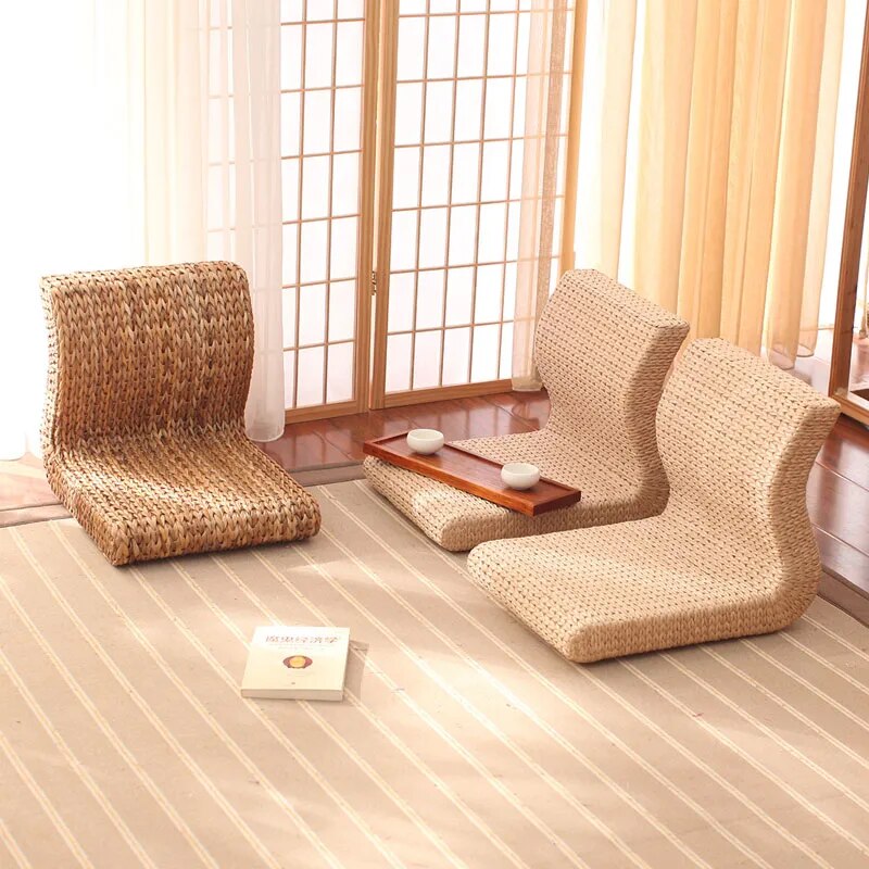 Natural Handmade Rattan S-shaped Japanese Floor Chair