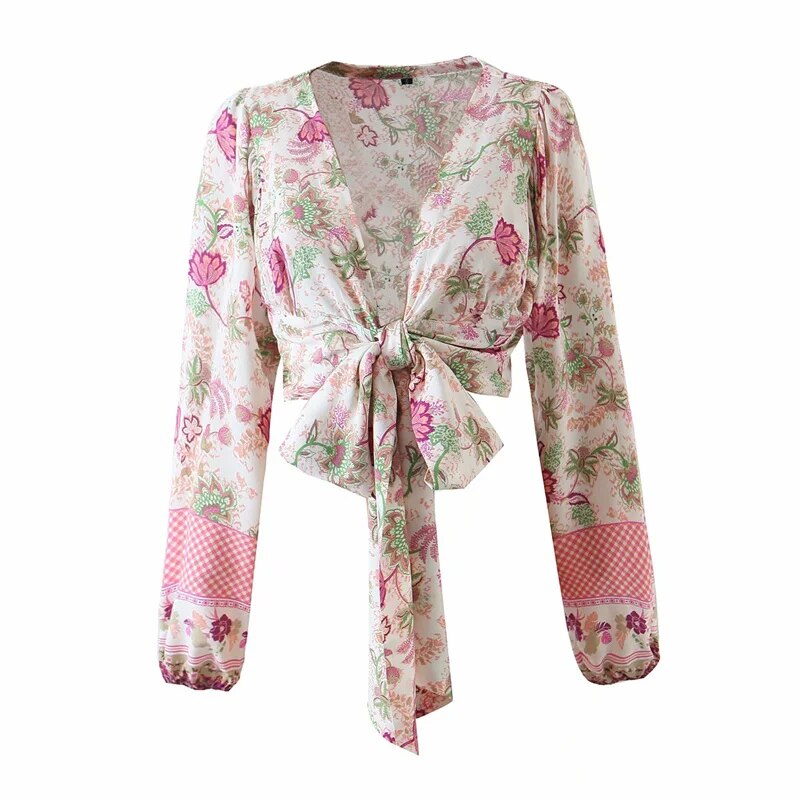 Vintage Floral Printed V Neck Blouse