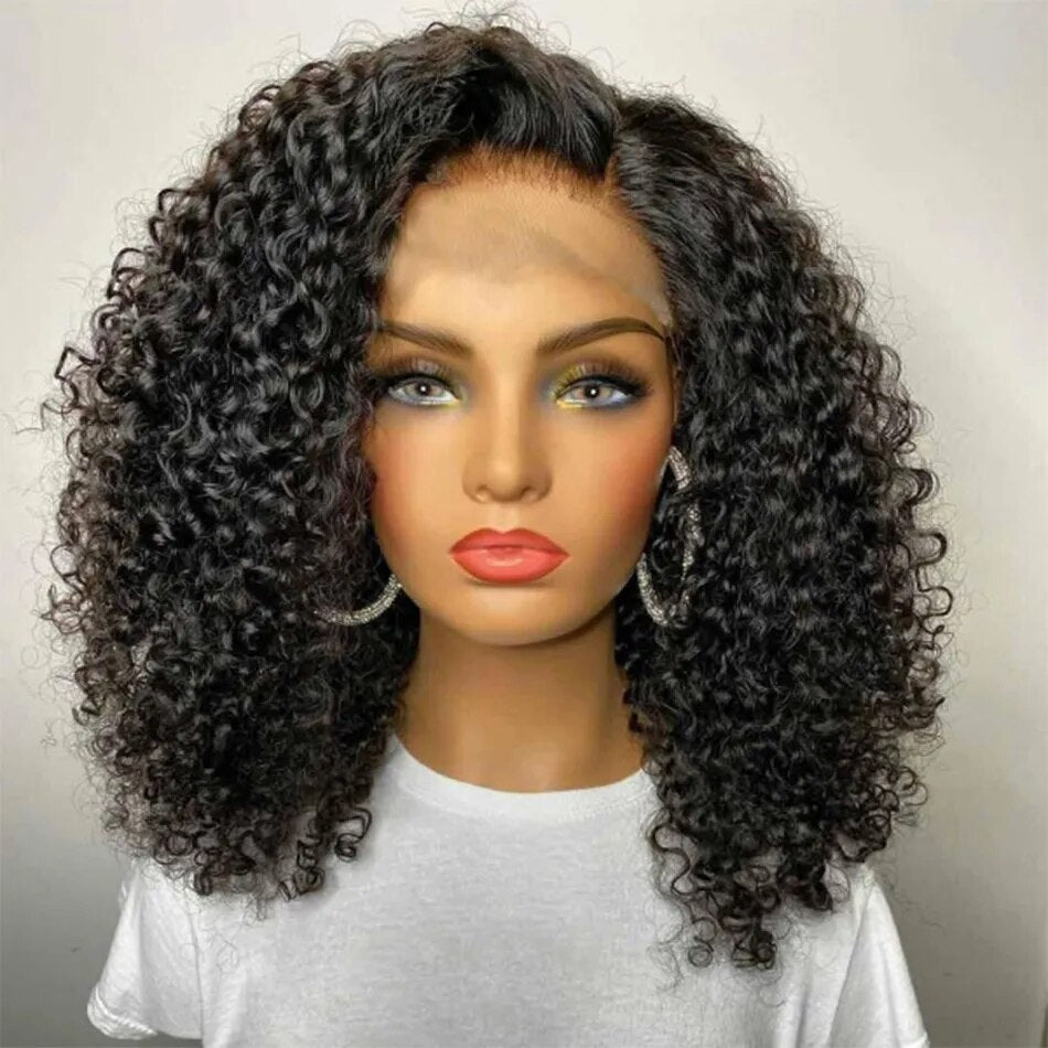 Glueless Wig Short Kinky Curly Bob Human Hair Wig Pre Plucked Lace Front Closure