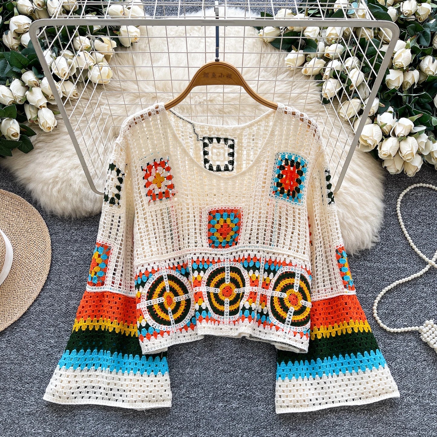 Spring Full Sleeve Bohemian Knitting Blouses Women Solid Hollow Out Shirts Ladies Casual Tops Clothes Women Wholesale
