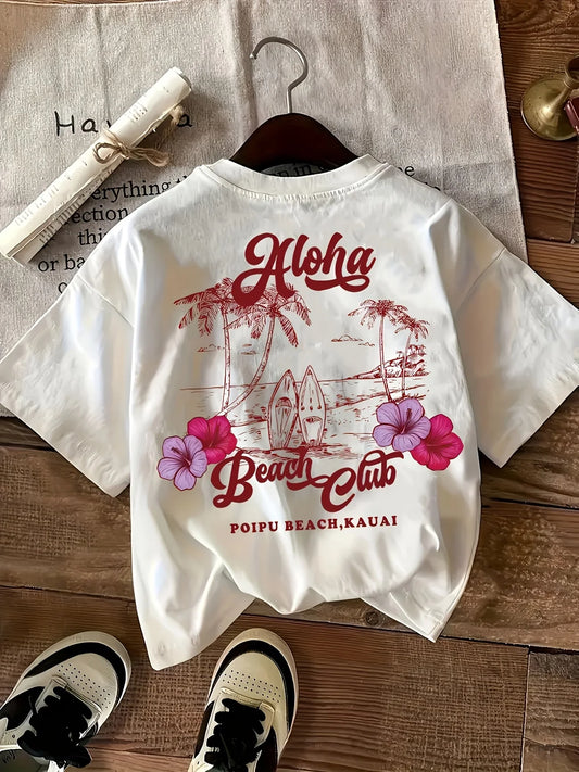 Hawaii Aloha Beach Club Letter Graphic T-Shirt
