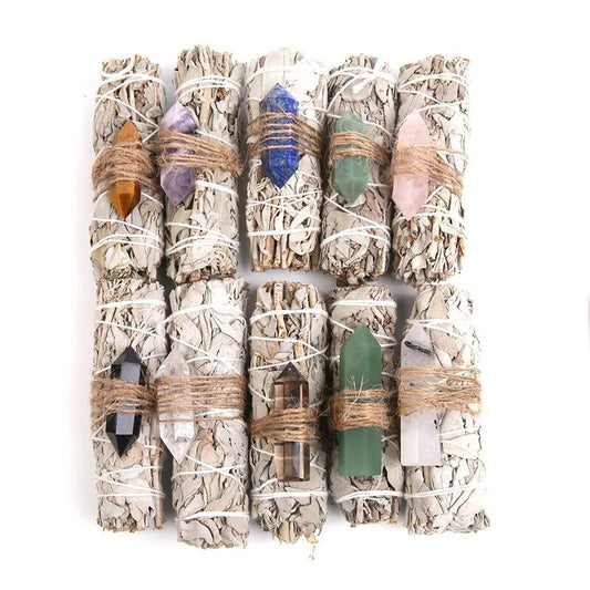 Natural Crystal Stone Amethyst Point Crystal Wand With White Sage