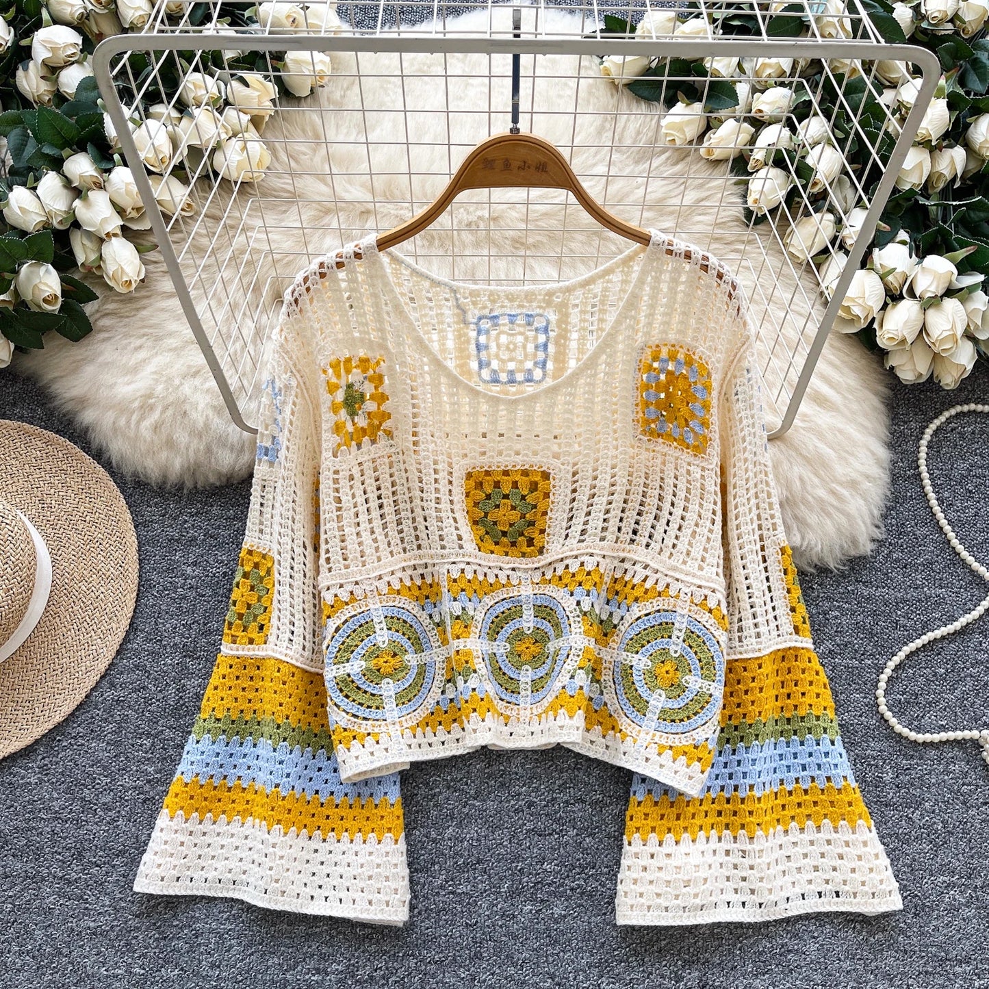 Spring Full Sleeve Bohemian Knitting Blouses Women Solid Hollow Out Shirts Ladies Casual Tops Clothes Women Wholesale
