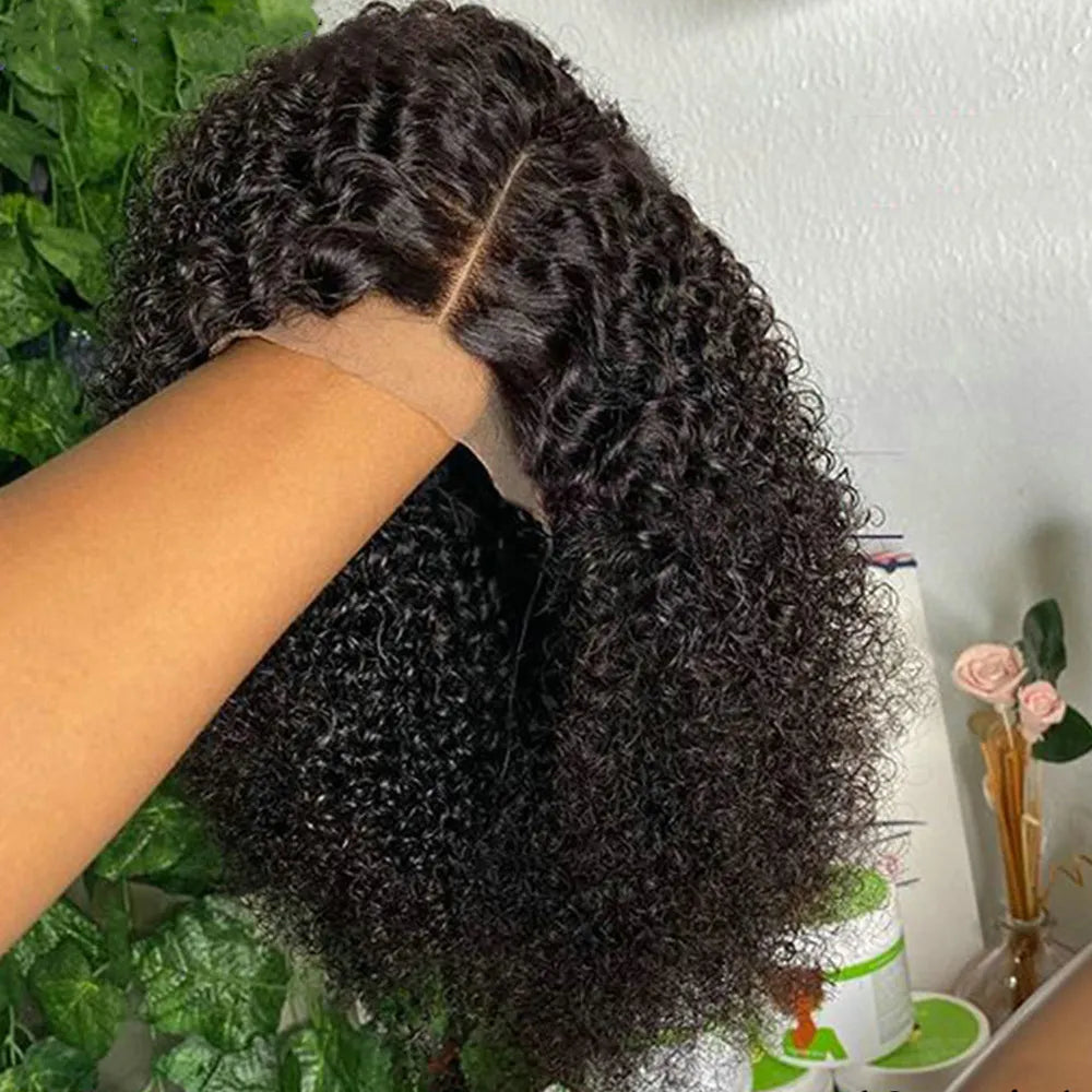 Glueless Wig Short Kinky Curly Bob Human Hair Wig Pre Plucked Lace Front Closure