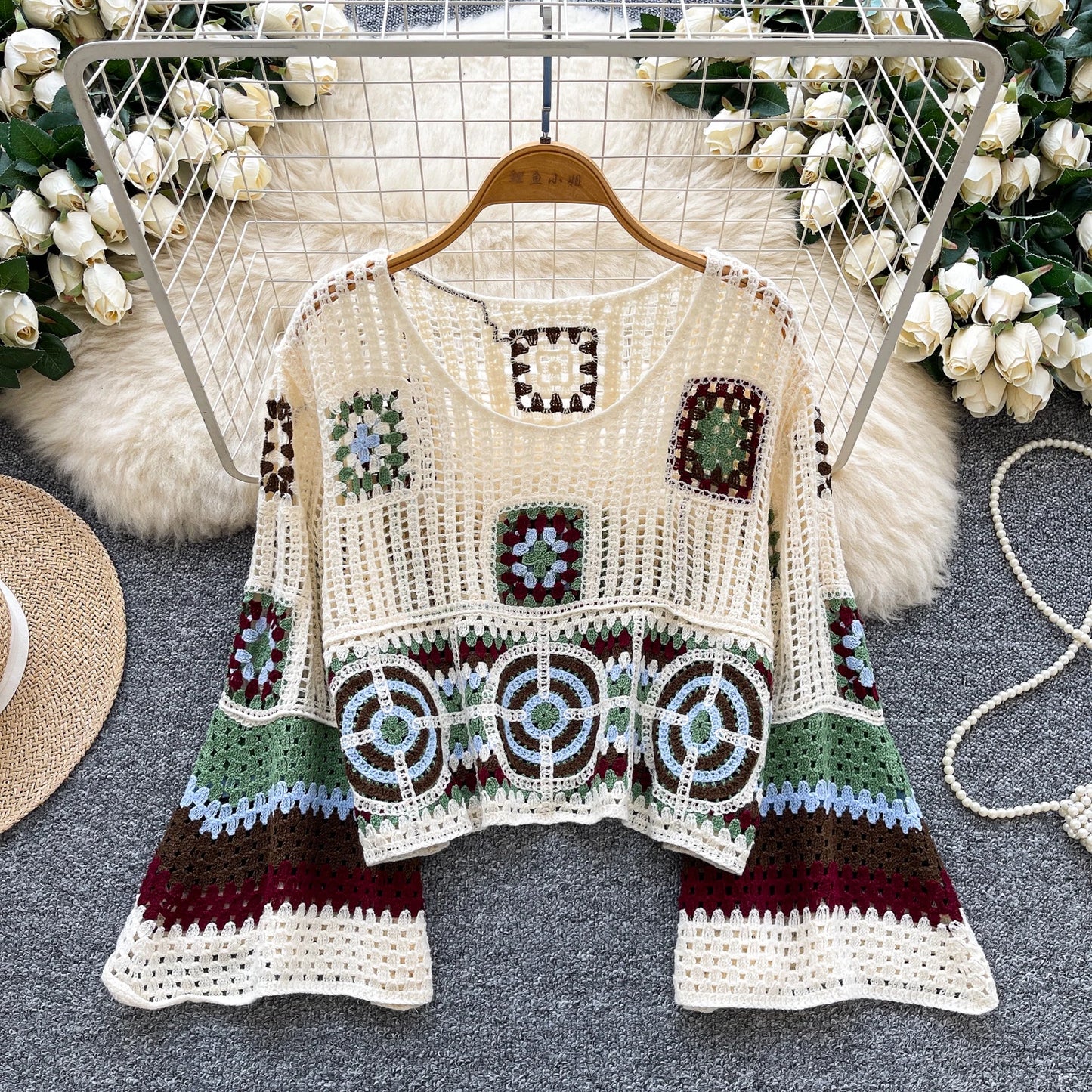 Spring Full Sleeve Bohemian Knitting Blouses Women Solid Hollow Out Shirts Ladies Casual Tops Clothes Women Wholesale