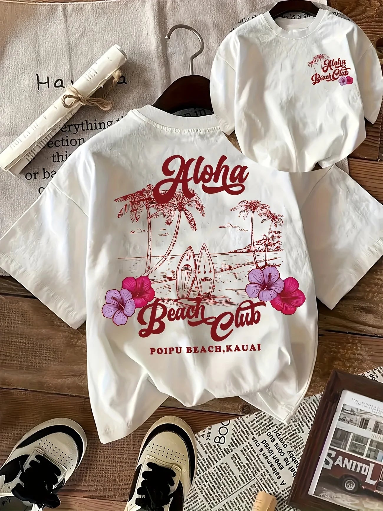 Hawaii Aloha Beach Club Letter Graphic T-Shirt
