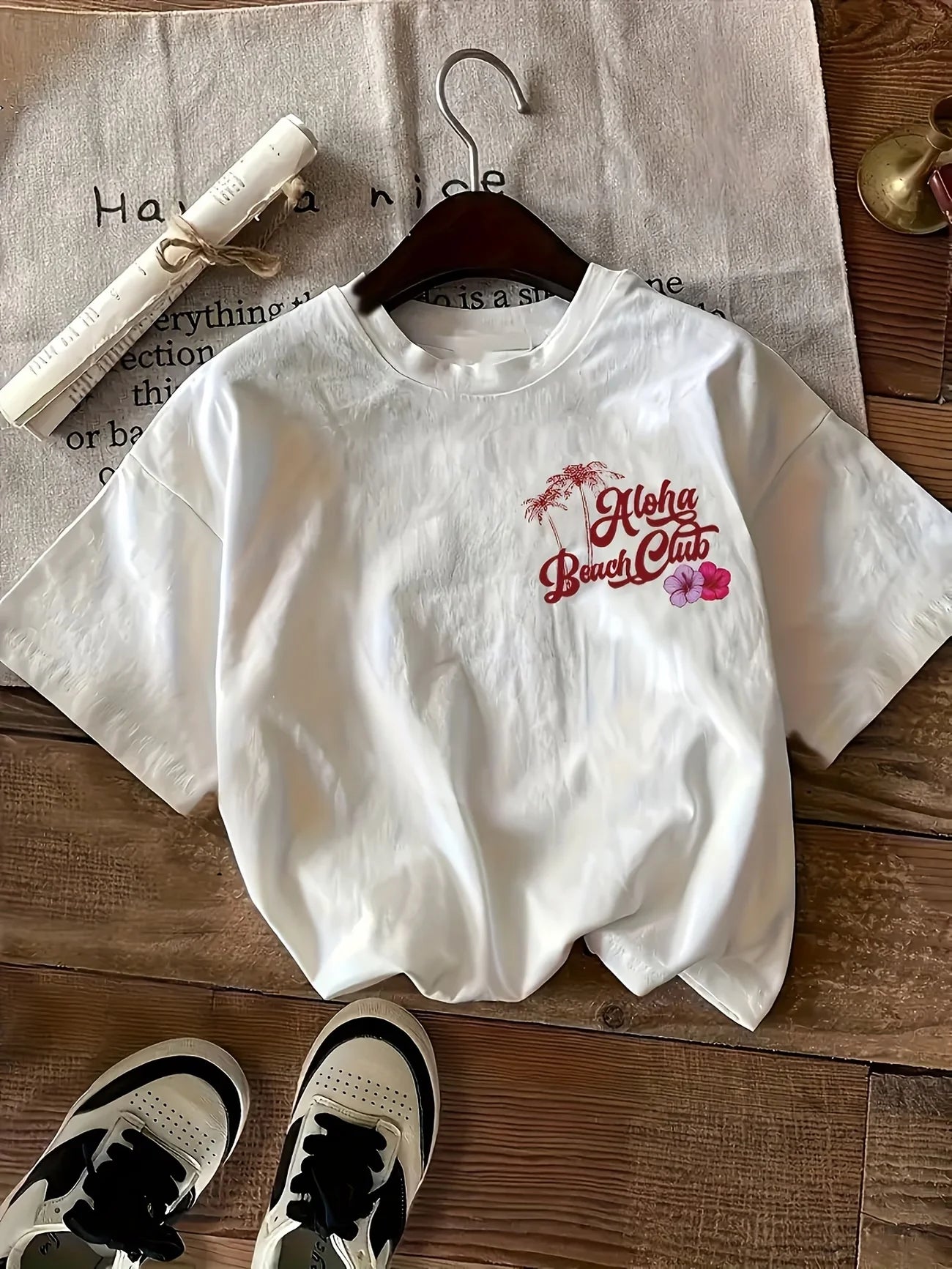Hawaii Aloha Beach Club Letter Graphic T-Shirt