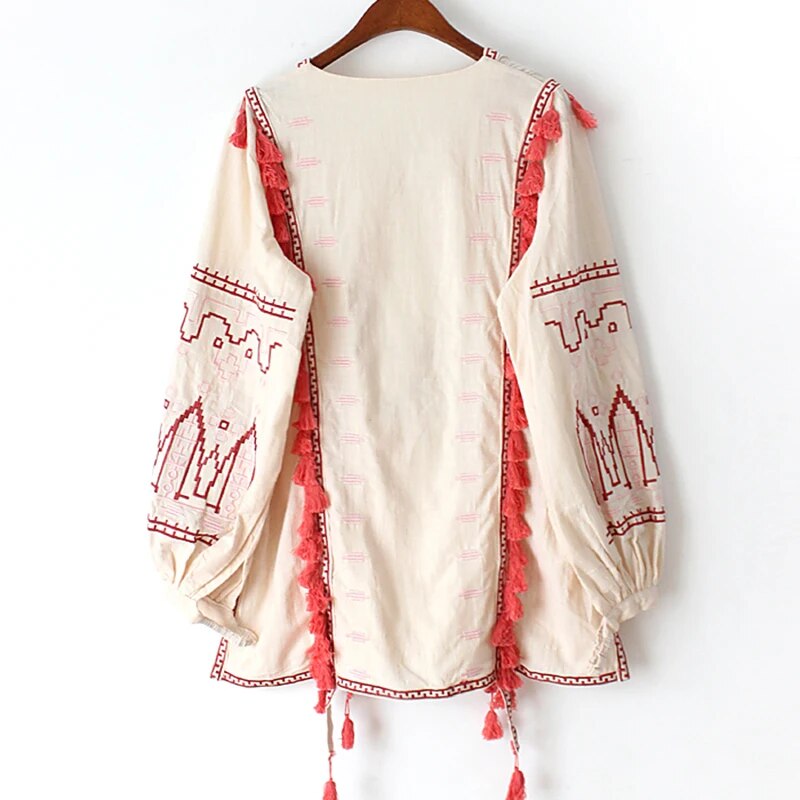 Boho Floral Embroidered Blouse
