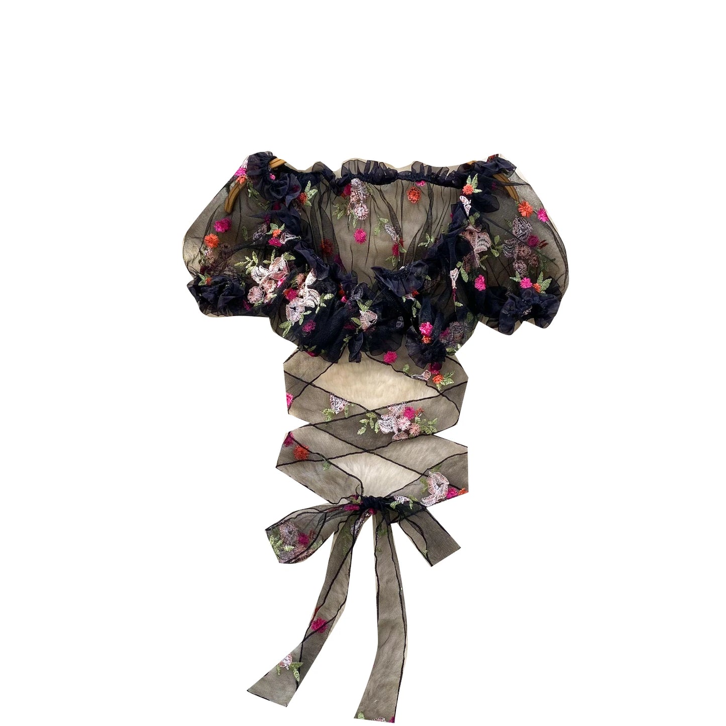 Autumn Short Sleeve Y2K Mesh Blouses Women Puff Sleeve Solid Embroidery Shirts Ladies Y2k Tops Clothes Women Wholesale