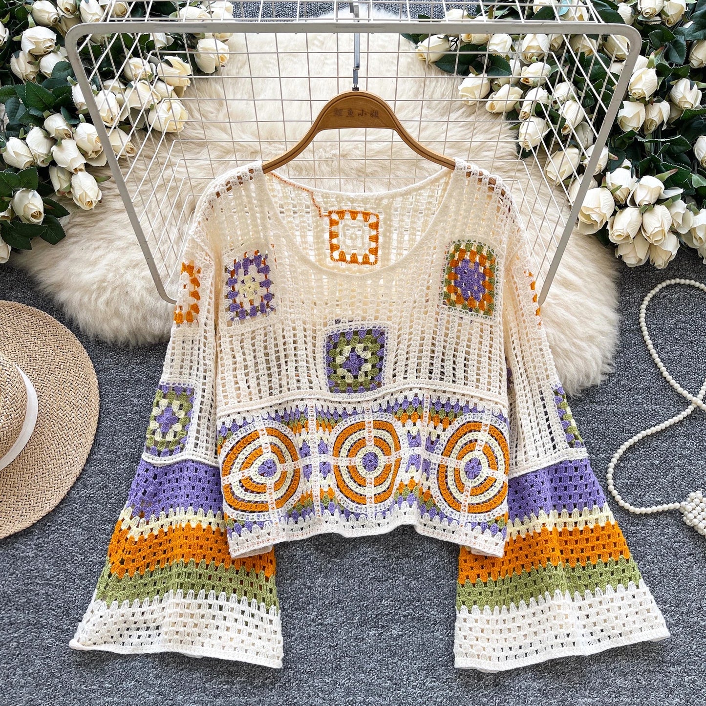 Spring Full Sleeve Bohemian Knitting Blouses Women Solid Hollow Out Shirts Ladies Casual Tops Clothes Women Wholesale