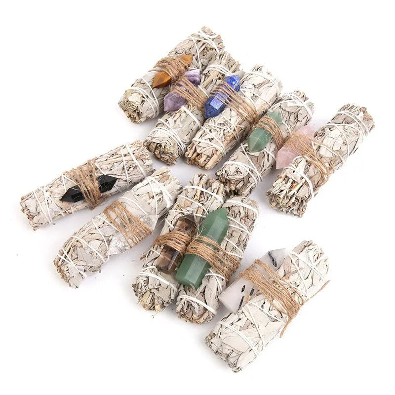 Natural Crystal Stone Amethyst Point Crystal Wand With White Sage