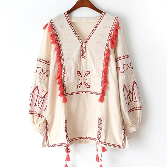 Boho Floral Embroidered Blouse