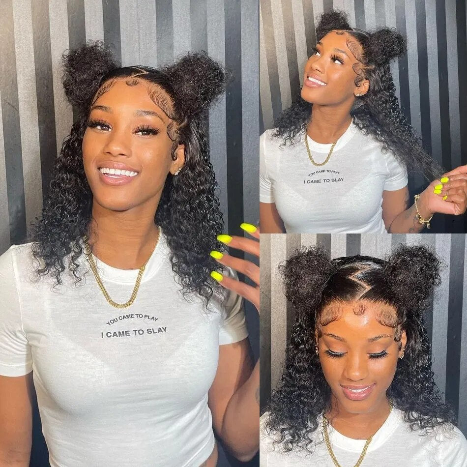 Glueless Wig Short Kinky Curly Bob Human Hair Wig Pre Plucked Lace Front Closure