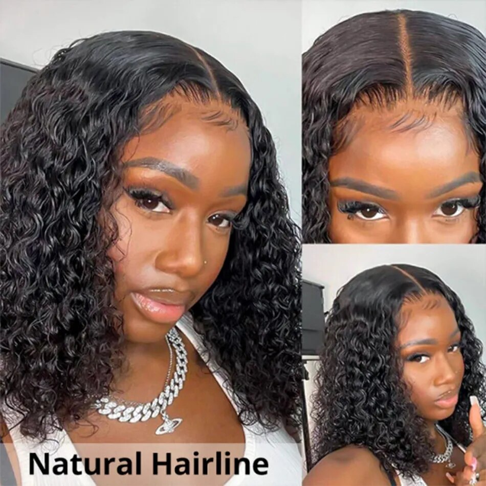 Glueless Wig Short Kinky Curly Bob Human Hair Wig Pre Plucked Lace Front Closure