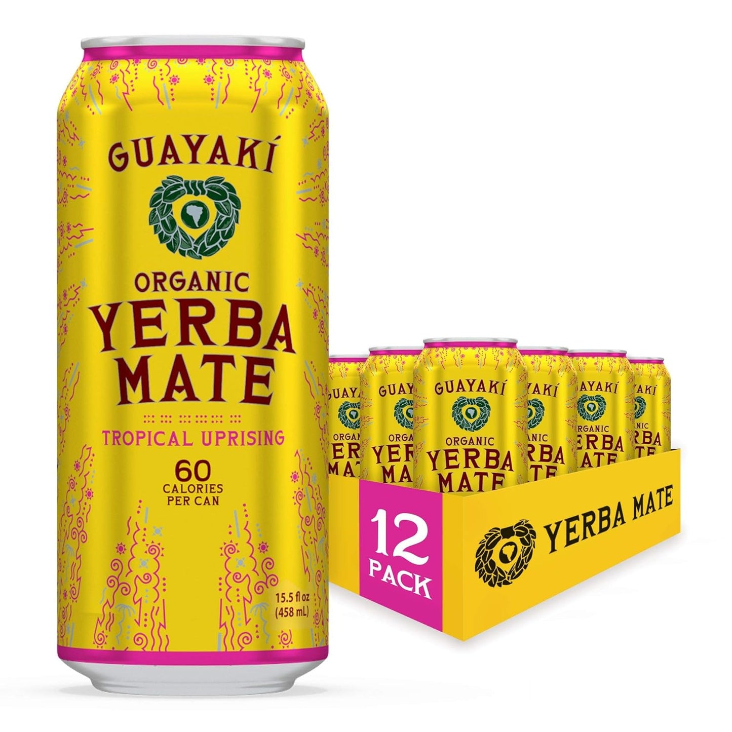 Guayaki Yerba Mate- Clean Energy Drink Alternative- Organic Peach Revival- 15.5oz (Pack of 12)- 150mg Caffeine