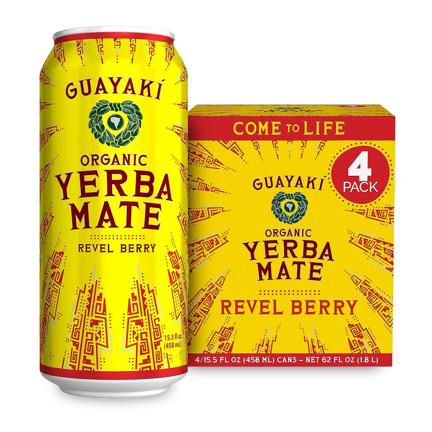 Guayaki Yerba Mate- Clean Energy Drink Alternative- Organic Peach Revival- 15.5oz (Pack of 12)- 150mg Caffeine