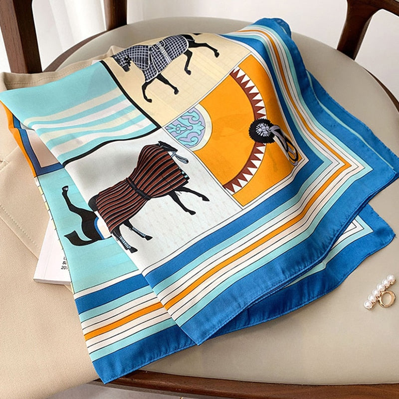 70*70cm Fashion Silk Satin Hair Scarf Women Handkerchief Printed Female Square Head Bandana Small Neck muffler hijab lady girl