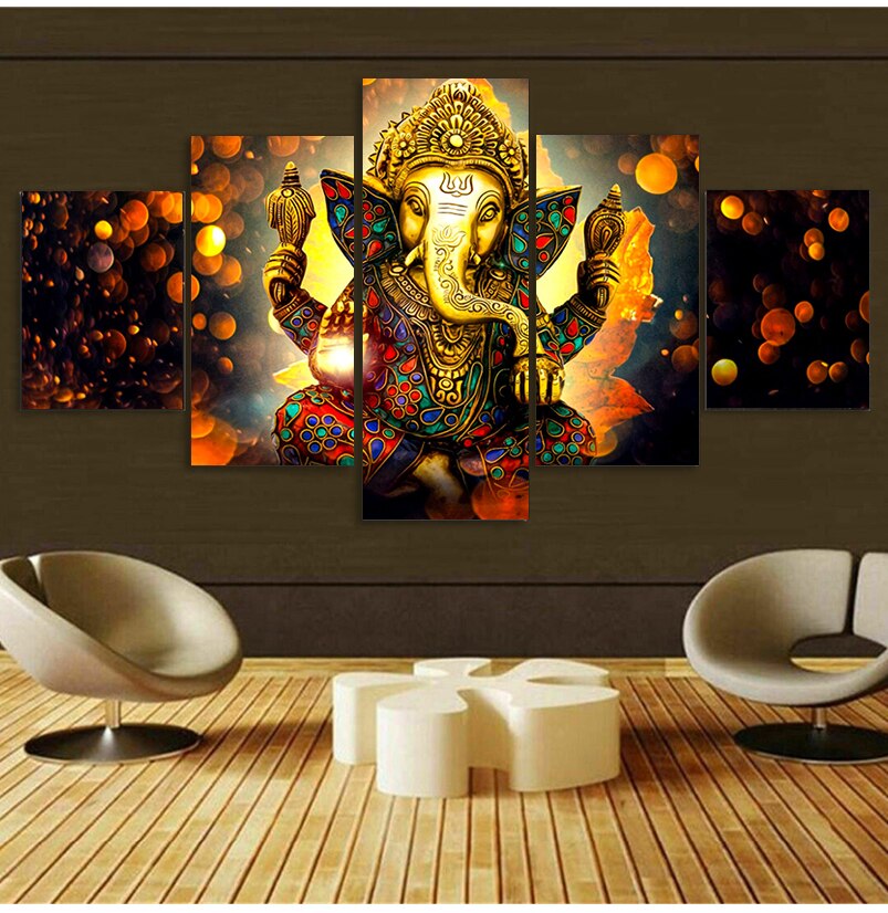 HD Printed 5 Piece Canvas Art Hindu God Ganesha Elephant