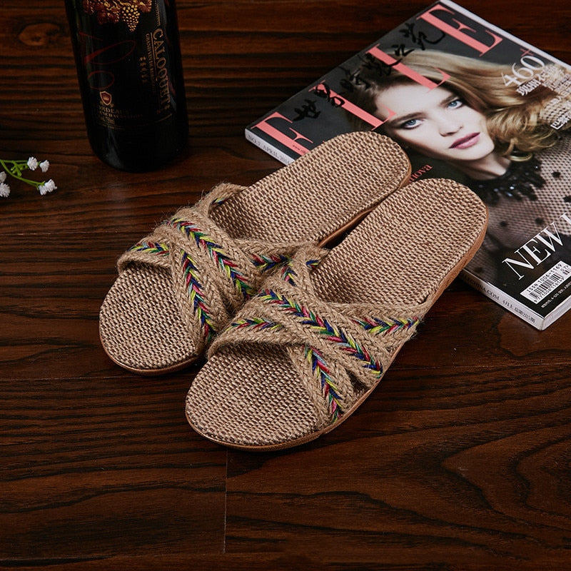 Breathable Unisex Indoor Flax Slippers