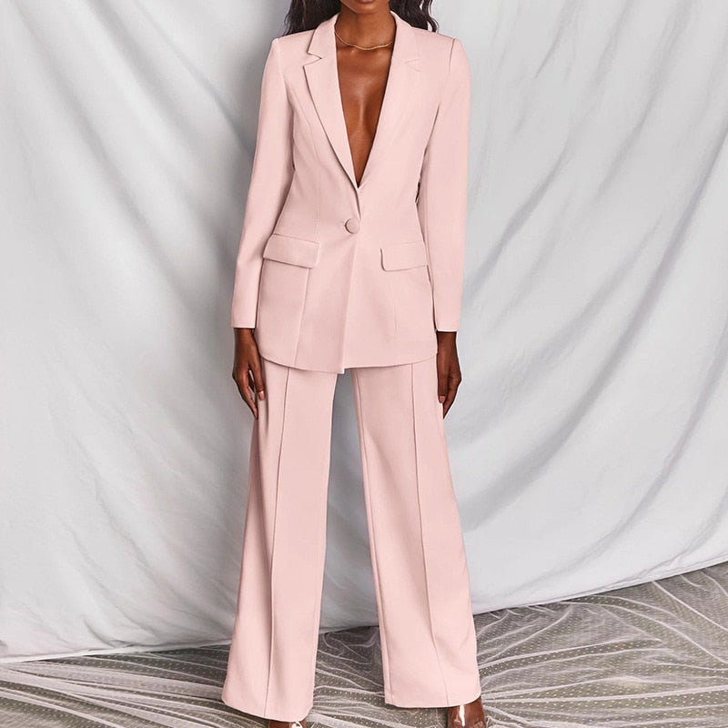 2022 Classic One-breasted Buttons Nine Blazer Pants Set Two Piece Formal Suits Office Ladies women pantsuit Red Pink Business