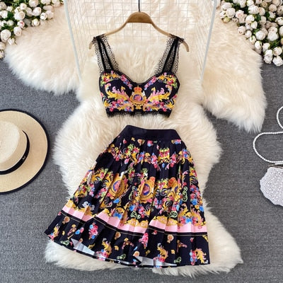 Boho 2 Piece Bralet and Skirt Set