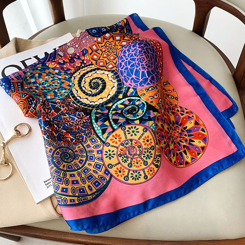 70*70cm Fashion Silk Satin Hair Scarf Women Handkerchief Printed Female Square Head Bandana Small Neck muffler hijab lady girl