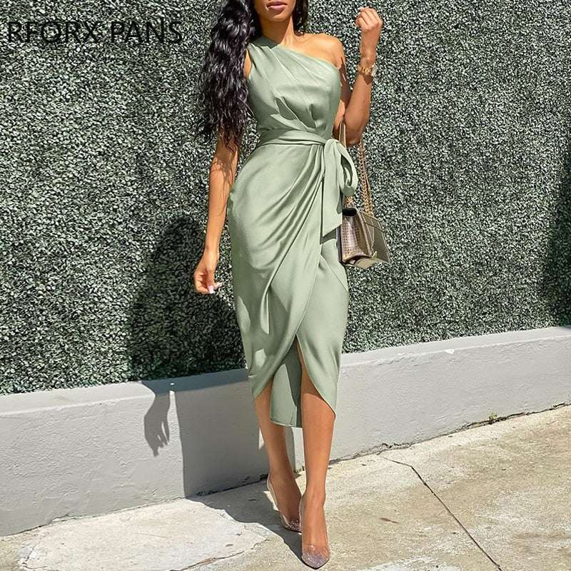 One Shoulder Ruched Design Party Dress  Bodycon Dress