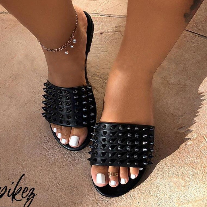 Wild Leather Rivet Beach Slippers