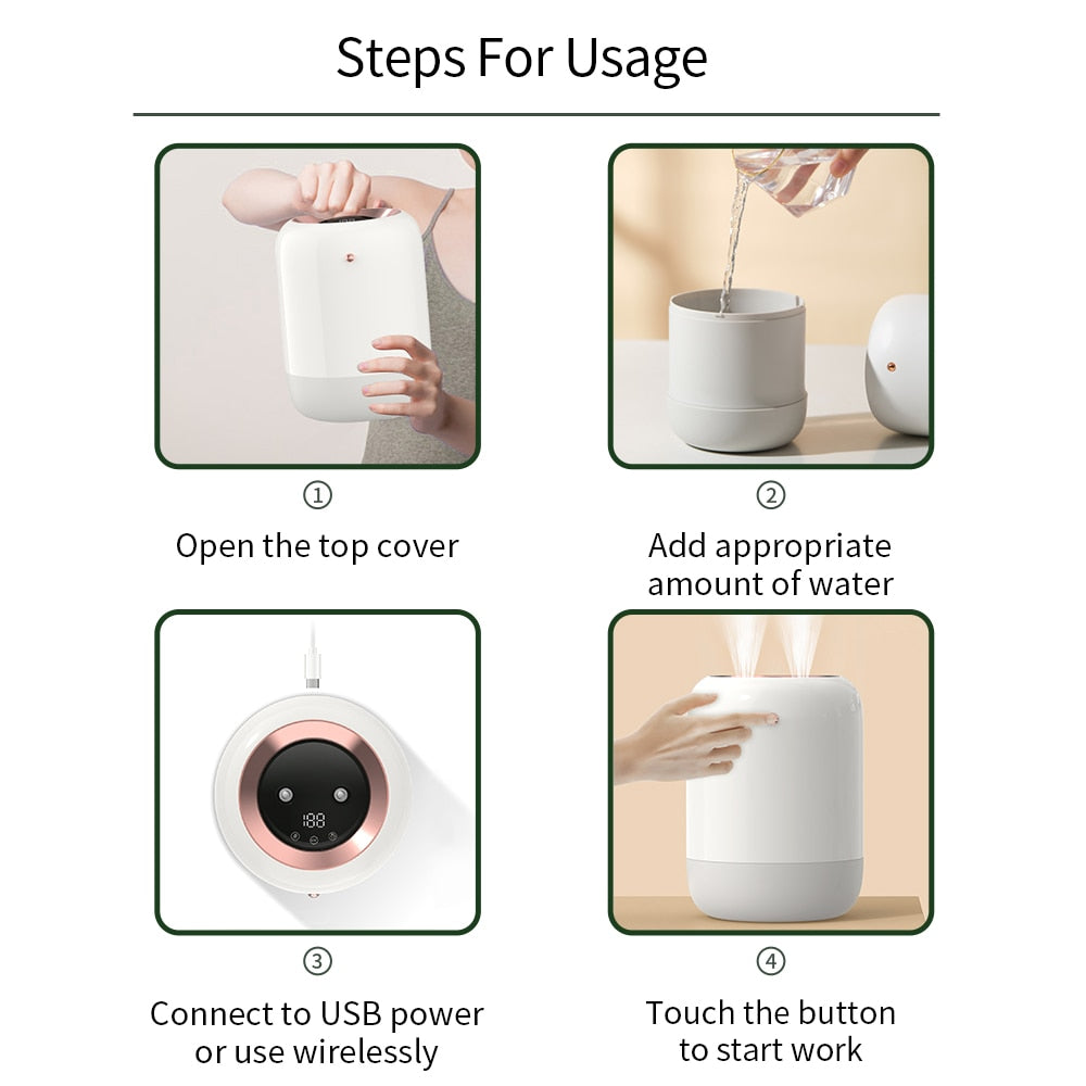 1000ml Wireless Essential Oil Diffuser Air Humidifier Built-in Battery Portable Rechargeable Aroma Diffuser