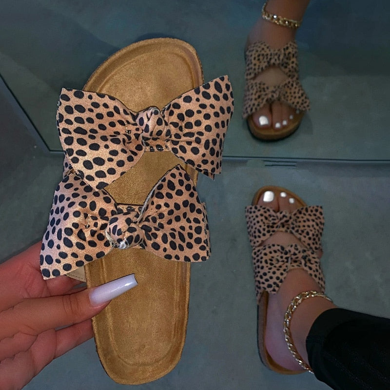 Summer Sandals Women Shoes Fashion Leopard Bowknot Ladies Slides Open Toe Casual Female Shoes Woman Comfort Flip Flops 2021