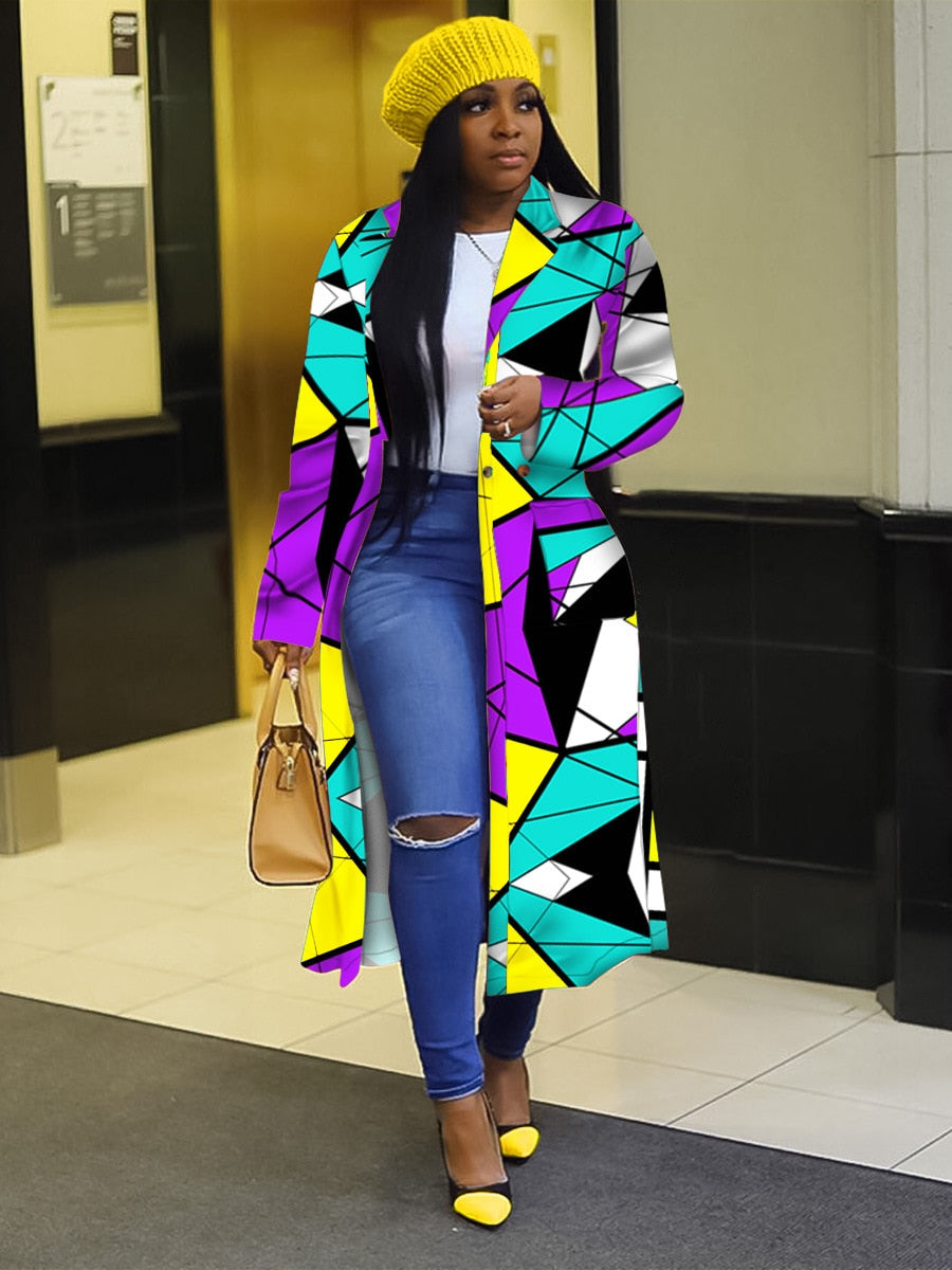 Colored Print Block Coat
