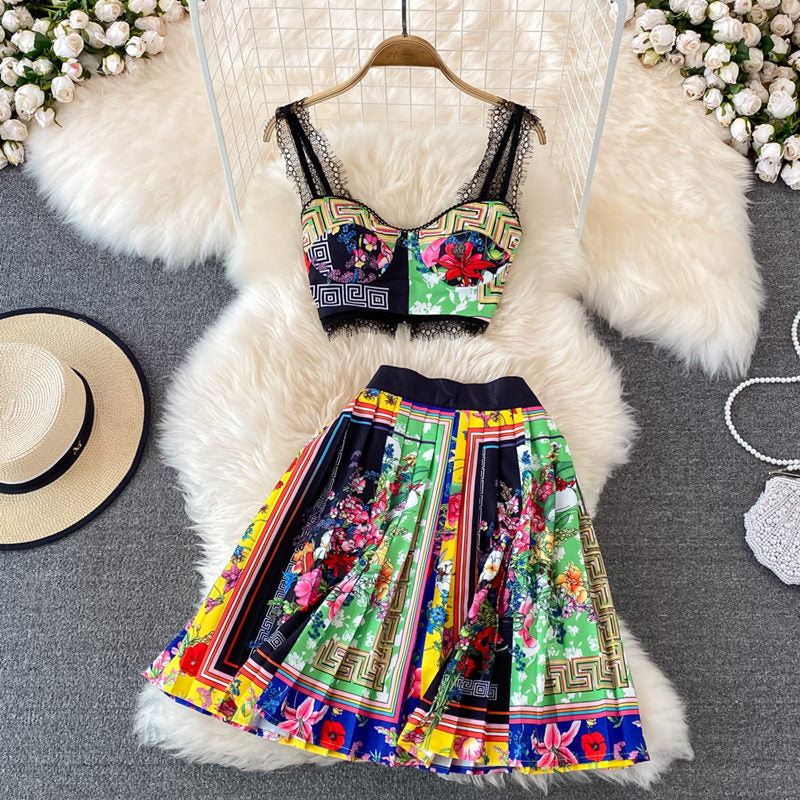 Boho 2 Piece Bralet and Skirt Set