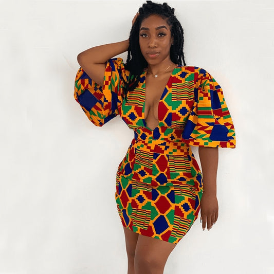 African Summer V-Neck Dress