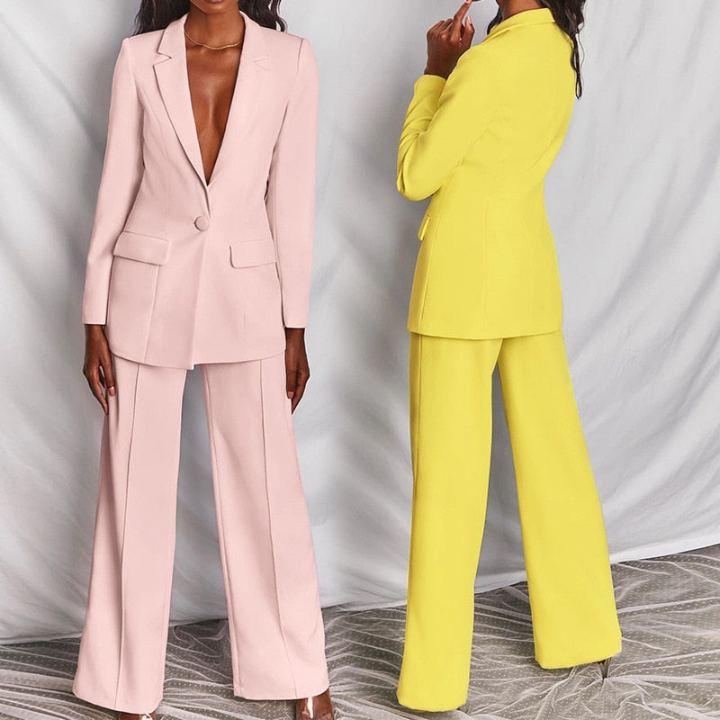 2022 Classic One-breasted Buttons Nine Blazer Pants Set Two Piece Formal Suits Office Ladies women pantsuit Red Pink Business