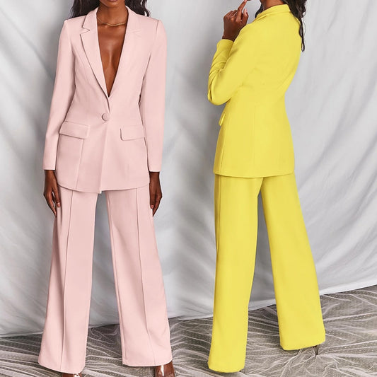 2022 Classic One-breasted Buttons Nine Blazer Pants Set Two Piece Formal Suits Office Ladies women pantsuit Red Pink Business