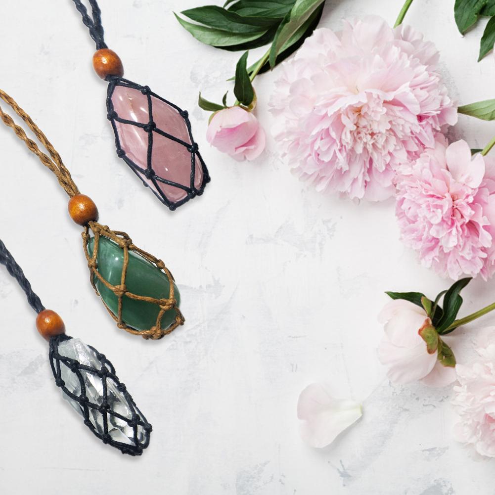 1pcs Necklace Cord Empty Stone Holder Natural Quartz Crystal Raw Stone Chakra Point Healing Fish Netted Indians Amulets Pendant