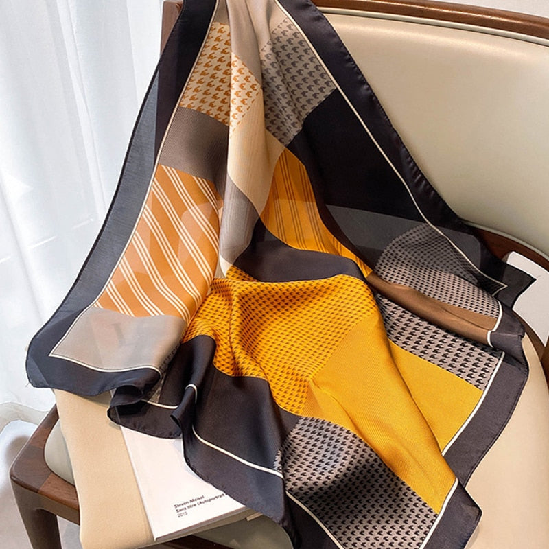 70*70cm Fashion Silk Satin Hair Scarf Women Handkerchief Printed Female Square Head Bandana Small Neck muffler hijab lady girl