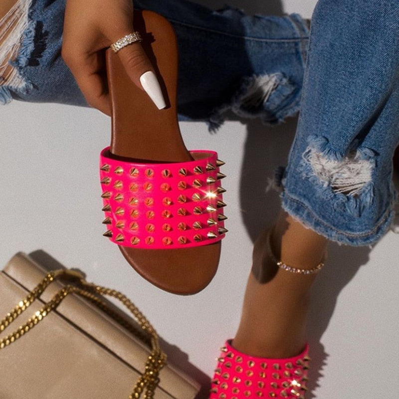 Wild Leather Rivet Beach Slippers