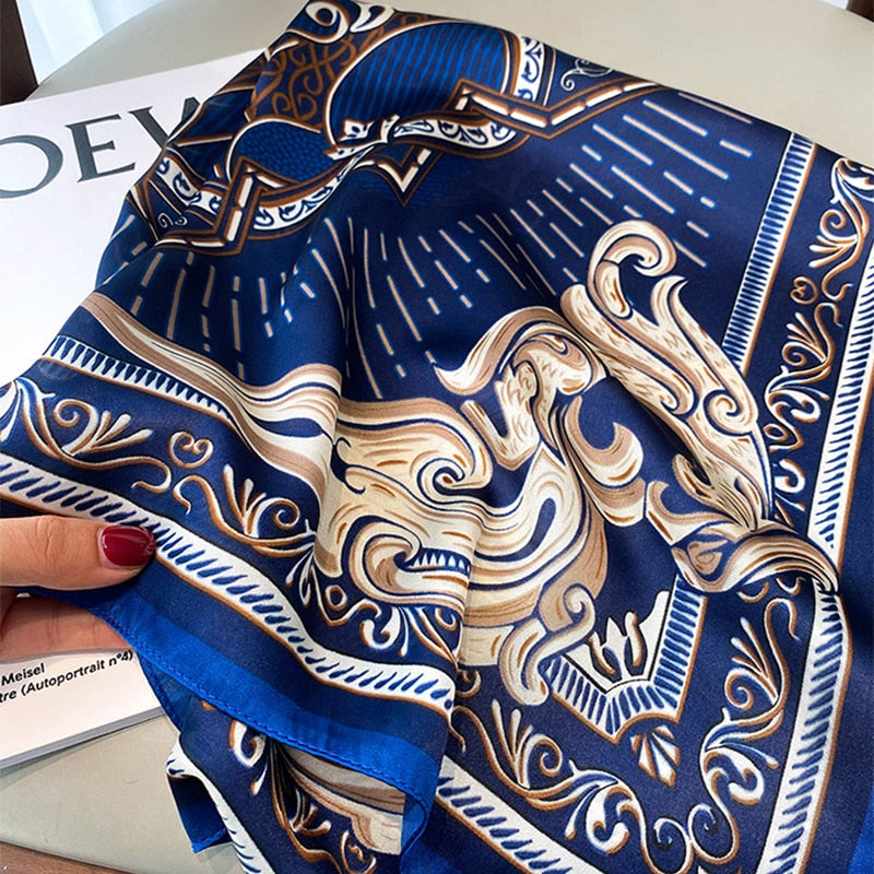 70*70cm Fashion Silk Satin Hair Scarf Women Handkerchief Printed Female Square Head Bandana Small Neck muffler hijab lady girl